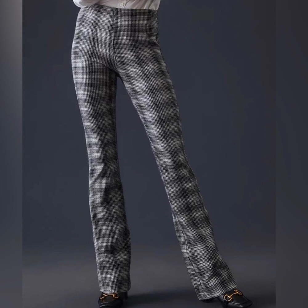 Anthropologie Maeve Black White Plaid Bootcut Flared Leg Knit pull on Pants Xs